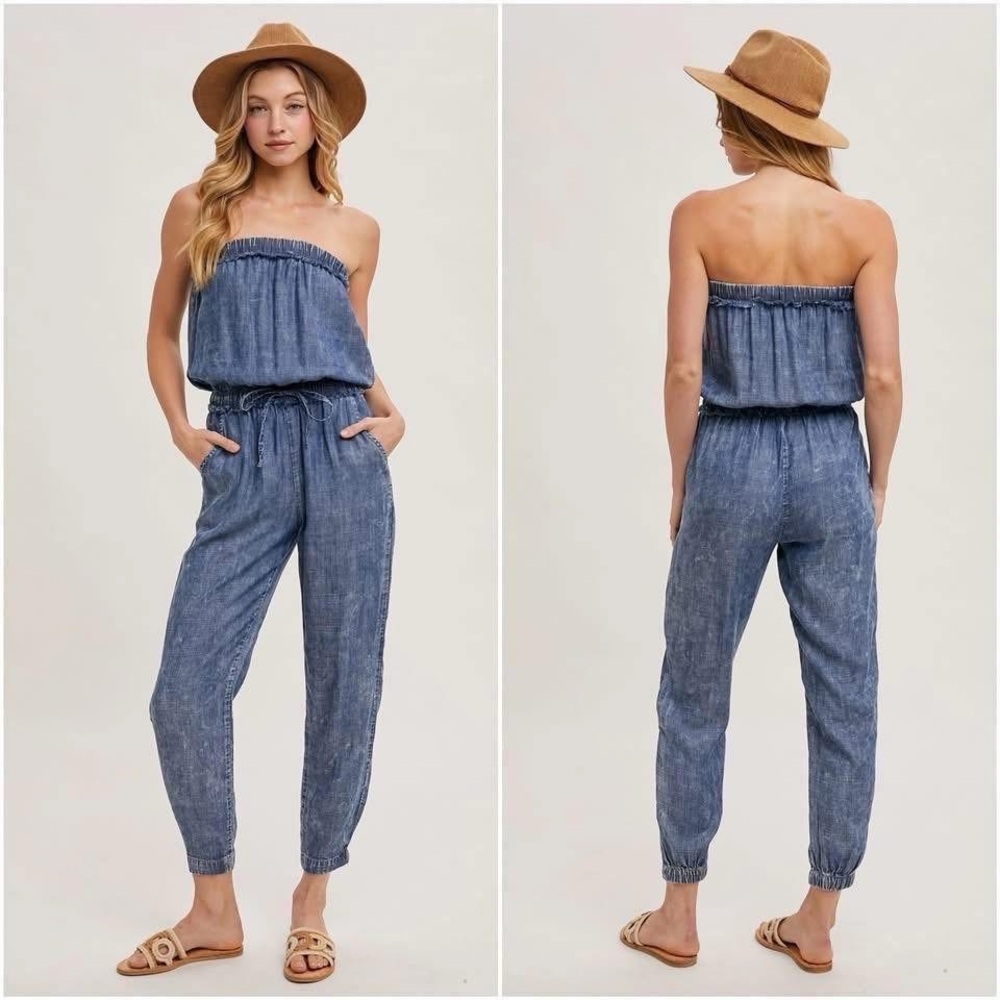 Tencel Blue Strapless Jumpsuit